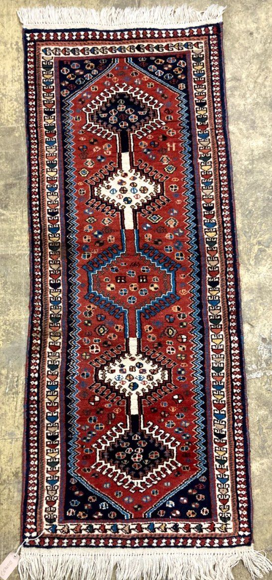 A small Qashqai red ground runner, 148 x 60cm and a cream ground runner, 165 x 66cm